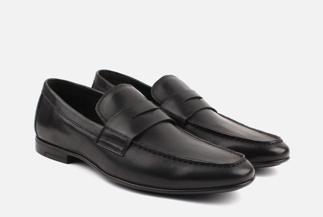 Gordon Rush Connery Penny Loafer Shoe Black Side View Pair