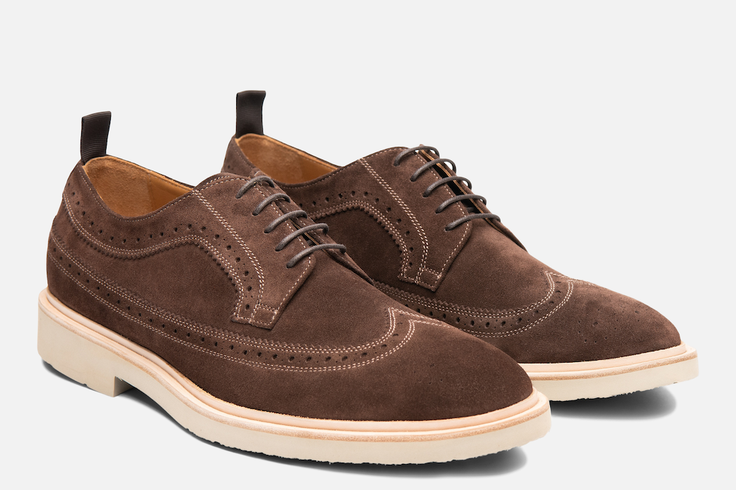 Gordon Rush Arlo Wingtip Shoe Dark Brown Suede Side View Pair