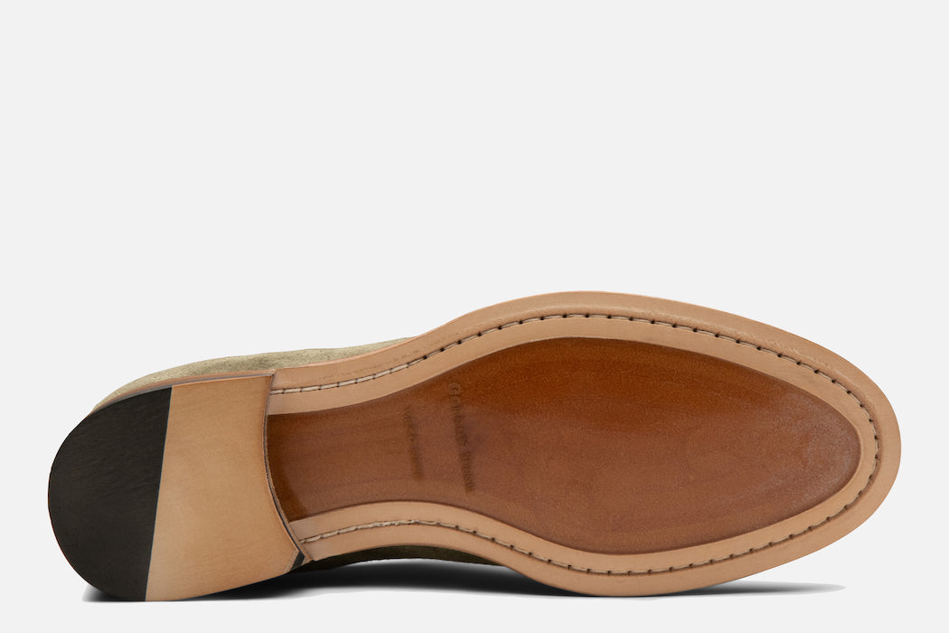Gordon Rush Marcus Derby Shoe in Olive Suede Bottom View