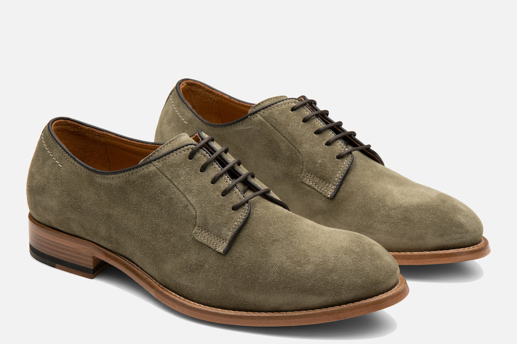 Gordon Rush Marcus Derby Shoe in Olive Suede Side View Pair