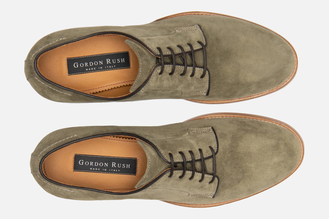 Gordon Rush Marcus Derby Shoe in Olive Suede Top View
