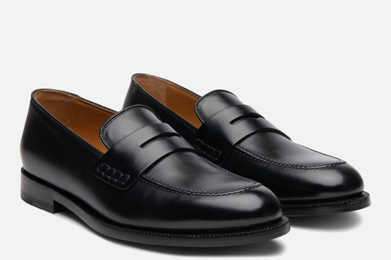  Gordon Rush Nicholas Penny Loafer Shoe Black Side View Pair