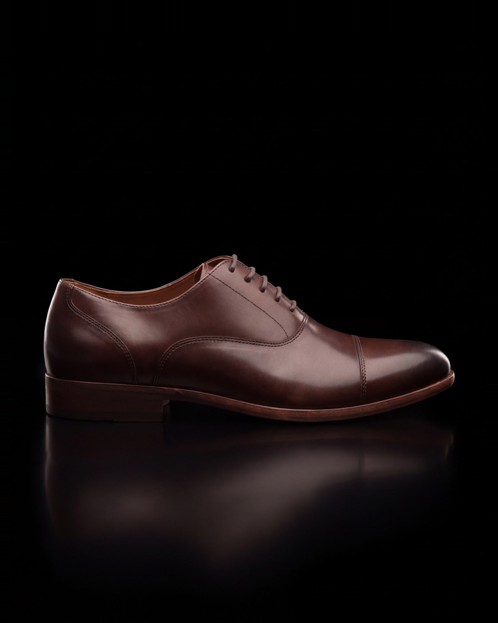 Adams, cap-toe oxford in brown, side view