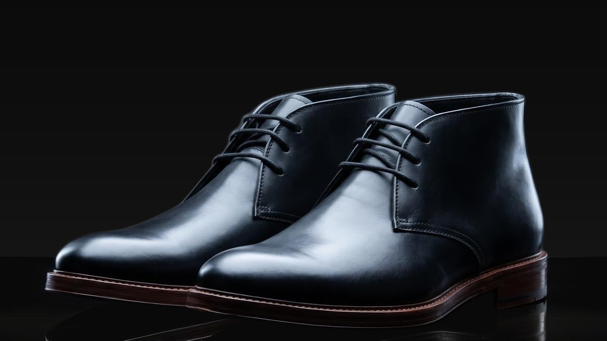 A pair of Austin chukka boots from above