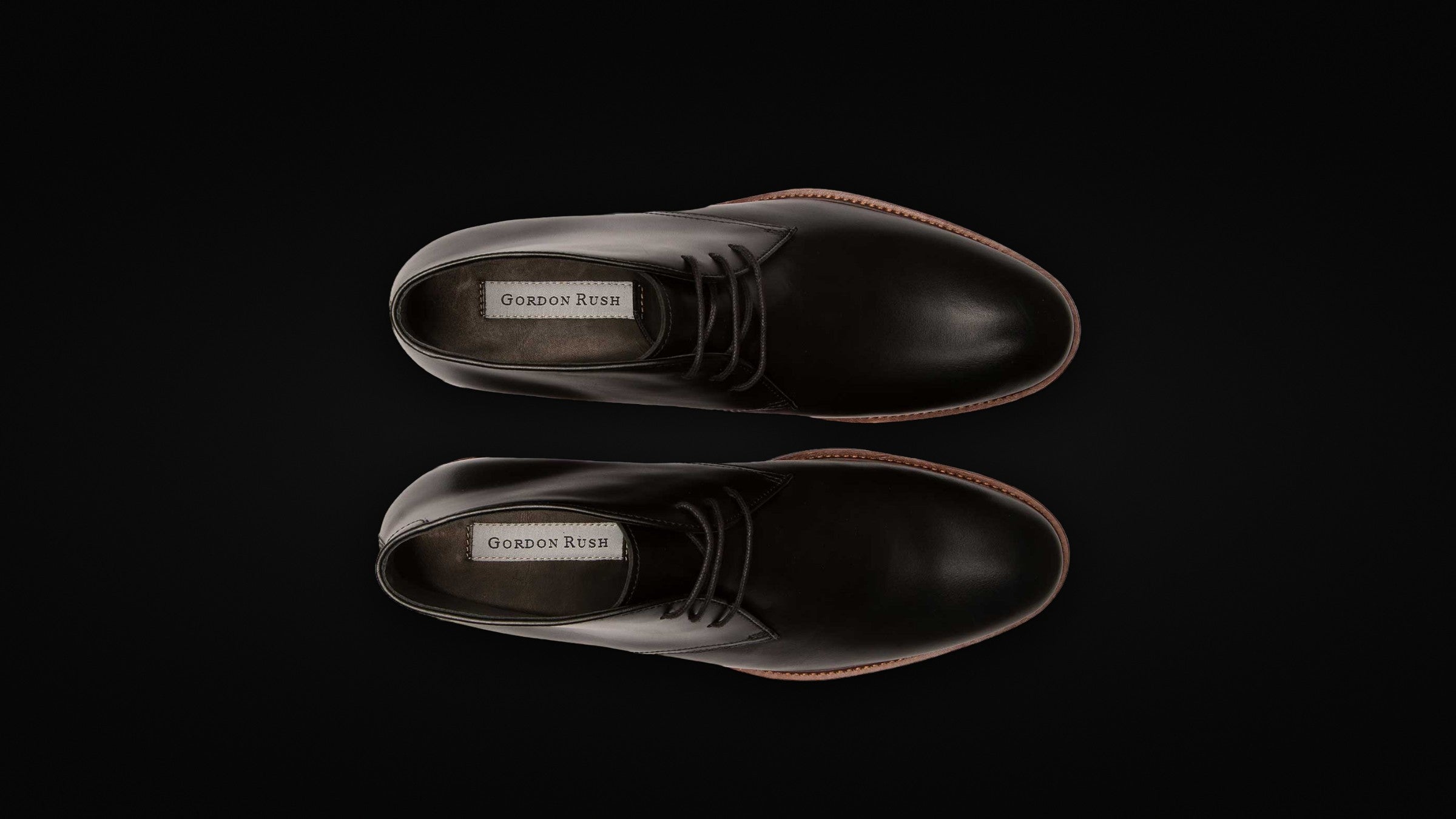 A pair of Austin chukka boots from above